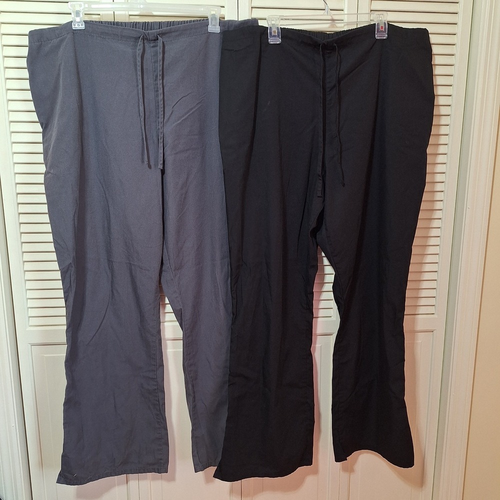 Cherokee Workwear Womens Scrub Pants Bundle 2 Pairs Black Pewter Grey 3XL 4101T